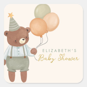 Cute Bear Baby Shower  Square Sticker