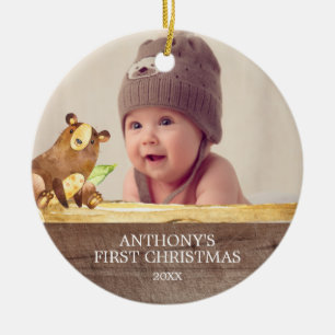 Cute Bear Baby's 1St Photo Christmas Ornament