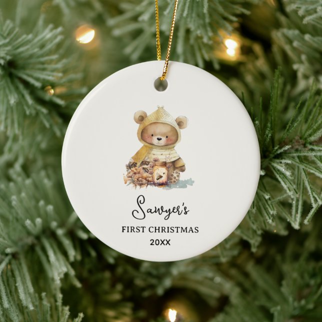 Cute Bear Baby's First Christmas Ceramic Ornament (Tree)