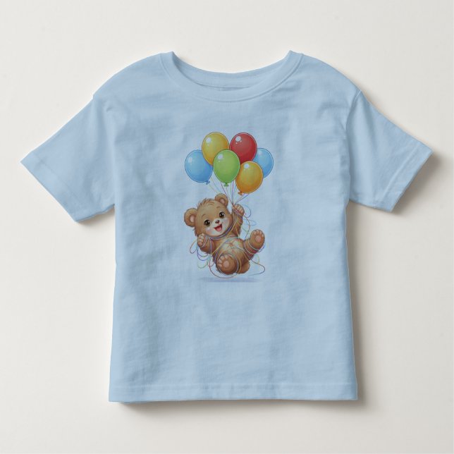 Cute Bear Balloon Birthday Toddler T-Shirt (Front)