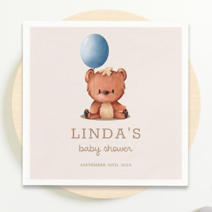 Cute Bear Balloon Gender Neutral Baby Shower Napkin