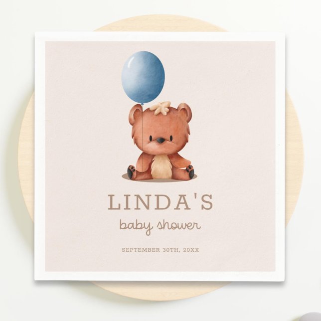 Cute Bear Balloon Gender Neutral Baby Shower Napkin (Creator Uploaded)