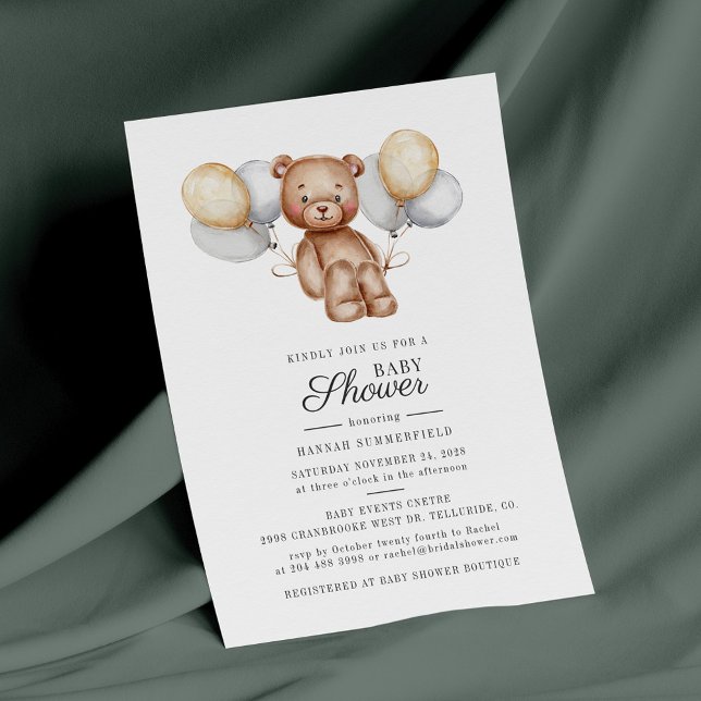 Cute Bear Balloons Baby Shower Invitation Card (Creator Uploaded)