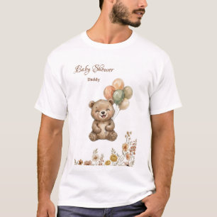 Cute Bear Balloons Boho Floral Baby Shower T-Shirt