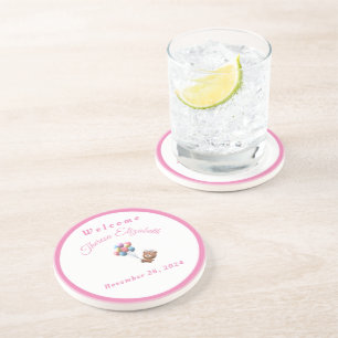 Cute Bear & Balloons Girl Sandstone Coaster