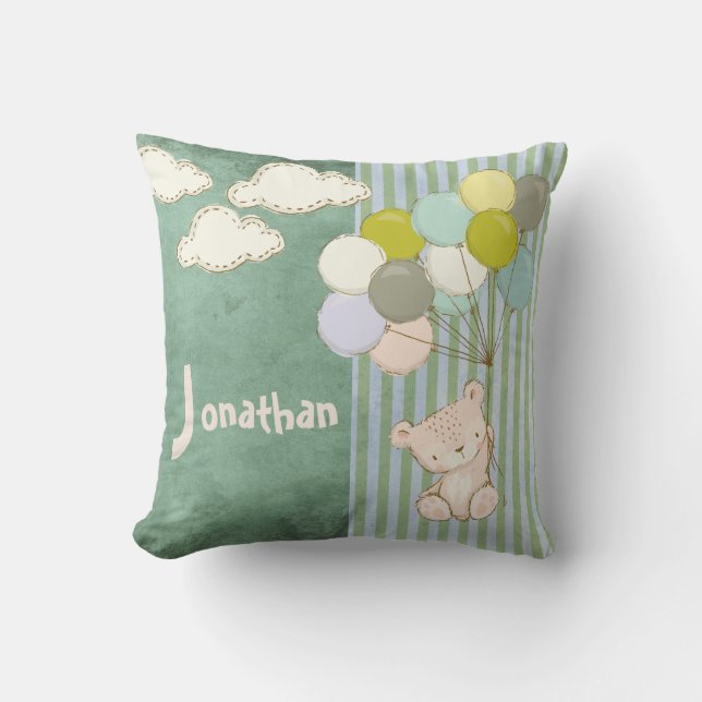 Cute Bear Balloons Rustic Typography Watercolor Cushion (Front)