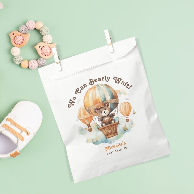 Cute Bear Balloons We Can Bearly Wait Baby Shower Favour Bag (Creator Uploaded)