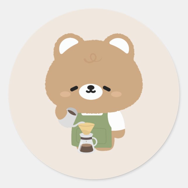 Cute Bear Barista Classic Round Sticker (Front)