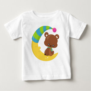 Cute Bear, Bear On The Moon, Bear With Scarf Baby T-Shirt
