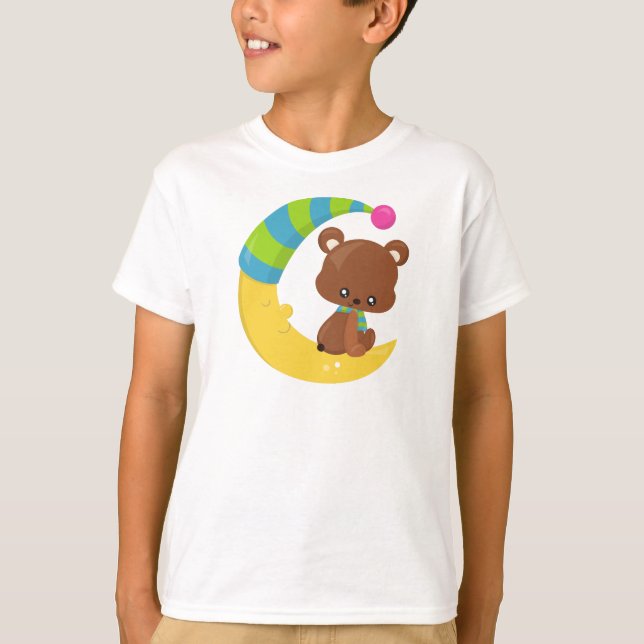 Cute Bear, Bear On The Moon, Bear With Scarf T-Shirt (Front)