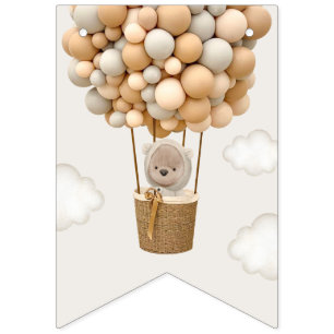 Cute Bear, Beige Balloons, First Birthday Bunting