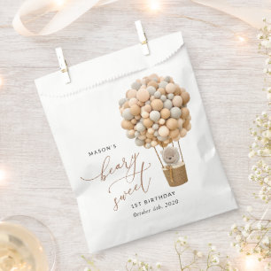 Cute Bear, Beige Balloons, First Birthday Favour Bag