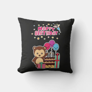 Cute Bear Birthday Celebration - Adorable Cartoon Cushion