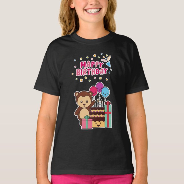 Cute Bear Birthday Celebration - Adorable Cartoon  T-Shirt (Front)