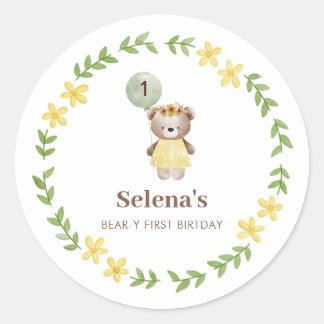 Cute Bear Birthday Classic Round Sticker