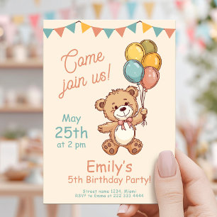 Cute Bear Birthday Invitation for Kids.