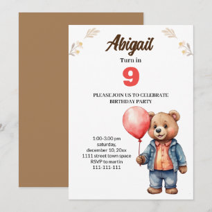 cute bear birthday party invitation card