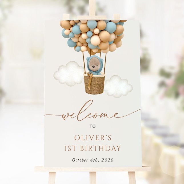 Cute Bear, Blue Balloons, First Birthday Welcome Poster (Creator Uploaded)