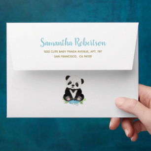 Cute Bear Blue Floral Watercolor Baby Shower Envelope