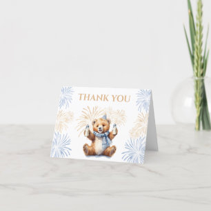 Cute Bear Blue New Year Boy Baby Shower Thank You Card