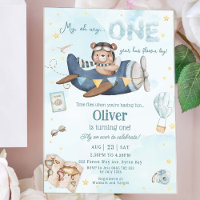 Cute Bear Blue Plane Time Flies One 1st Birthday