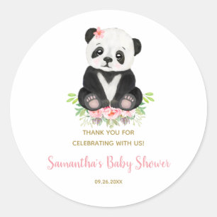 Cute Bear Blush Pink Floral Baby Shower Favour Classic Round Sticker