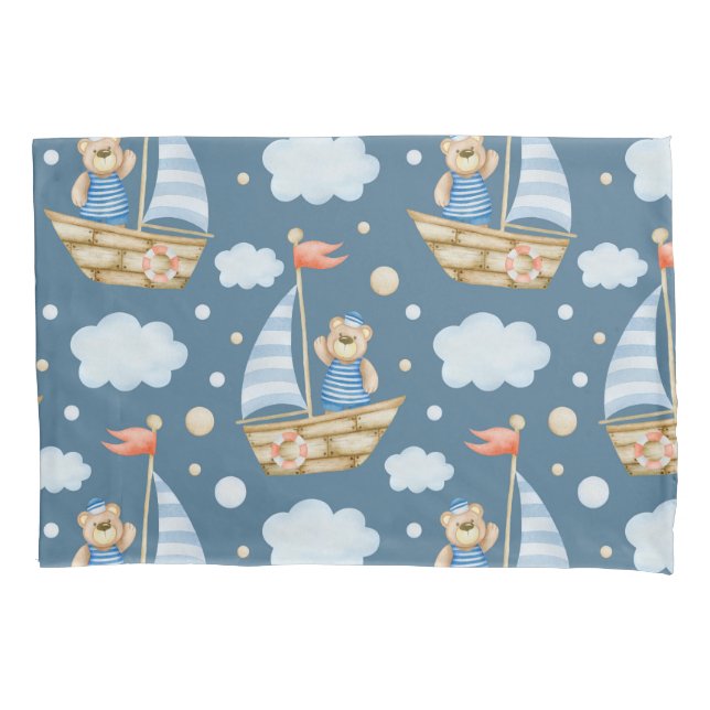 Cute Bear Boat Pillowcase (Front)