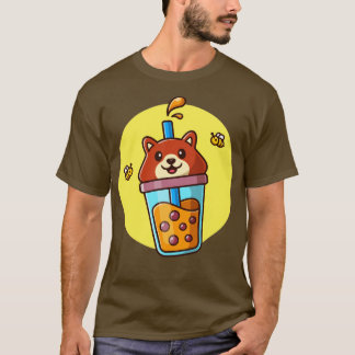 Cute Bear Boba Milk Tea With Bee Cartoon T-Shirt