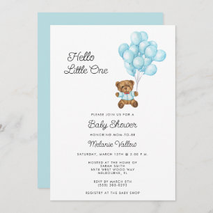 Cute Bear Boy Blue Baby Shower Invite