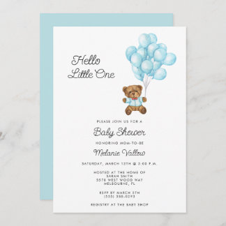 Cute Bear Boy Blue Baby Shower Invite