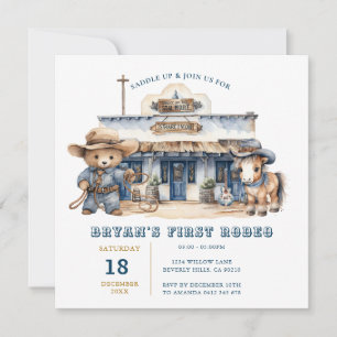 Cute Bear Boy My 1st Rodeo Wild West Birthday Invitation