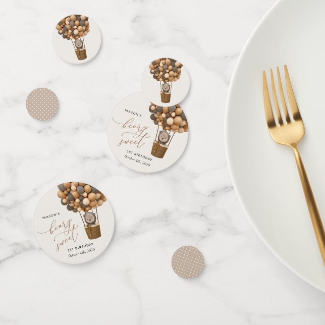 Cute Bear, Brown Balloons, First Birthday Confetti (Group)