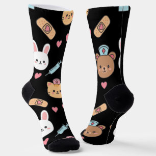 Cute Bear Bunny Kitten Medical Pattern Socks