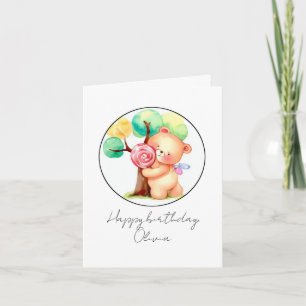 Cute Bear & Candy Children's Birthday Card