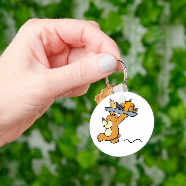 Cute Bear Carrying a Festive Harvest Platter  Key Ring (Creator Uploaded)