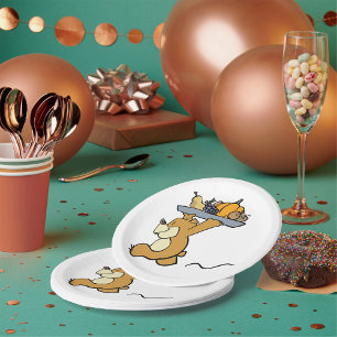 Cute Bear Carrying a Festive Harvest Platter  Paper Plate