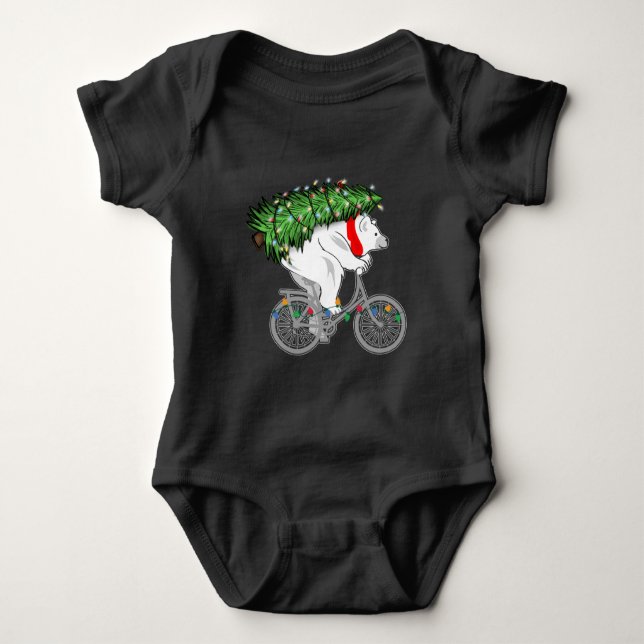 Cute Bear Carrying Christmas Tree Gift For Cyclist Baby Bodysuit (Front)