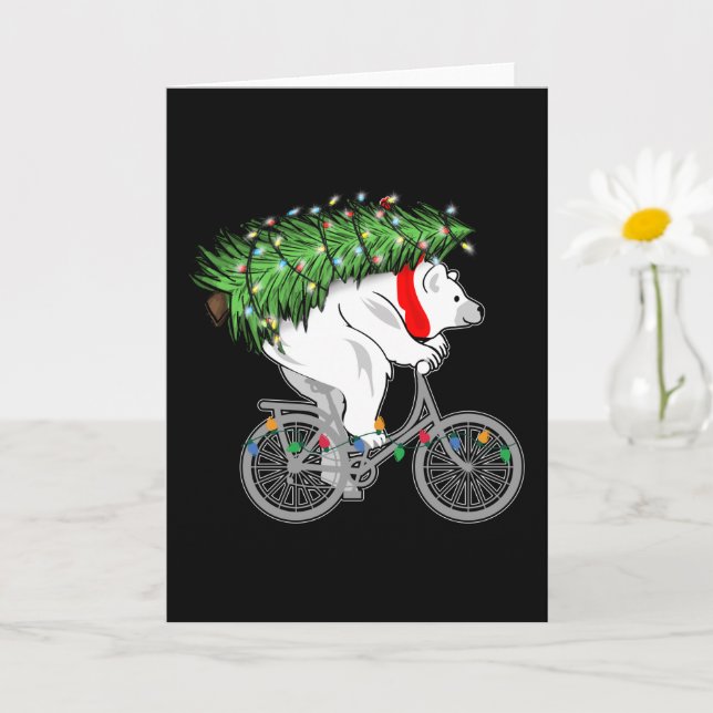 Cute Bear Carrying Christmas Tree Gift For Cyclist Card (Small Plant)