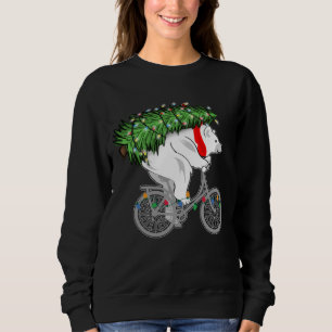 Cute Bear Carrying Christmas Tree Gift For Cyclist Sweatshirt