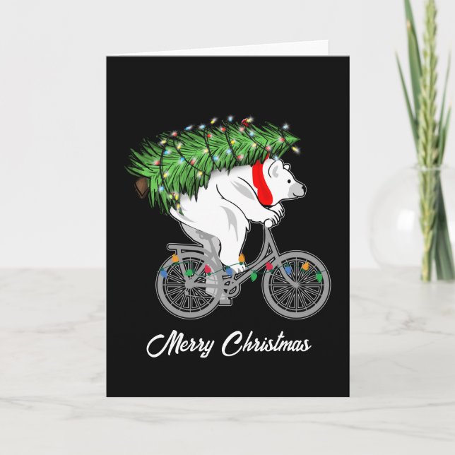 Cute Bear Carrying Christmas Tree Gift For Cyclist Thank You Card (Front)