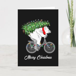 Cute Bear Carrying Christmas Tree Gift For Cyclist Thank You Card