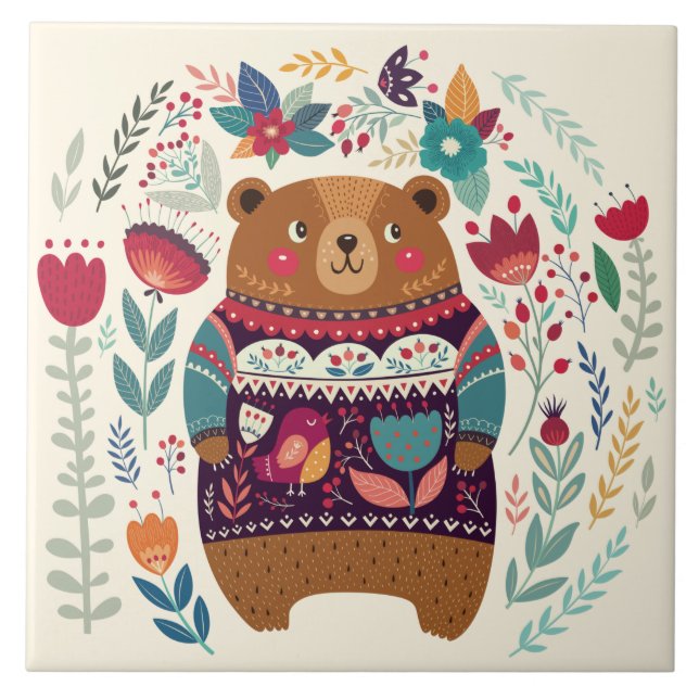 Cute Bear  Ceramic Tile (Front)