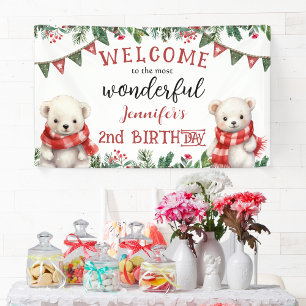Cute Bear Christmas 2nd Birthday Party Banner