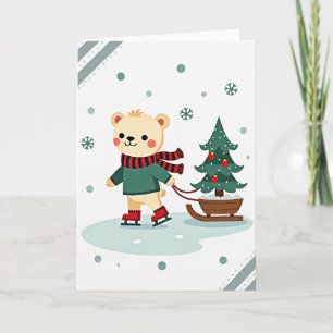 Cute Bear Christmas Ice Skating Card