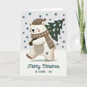 Cute Bear Christmas Tree Drawing Christmas Holiday Card