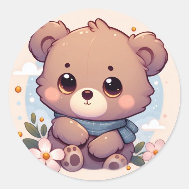 Cute Bear Classic Round Sticker (Front)