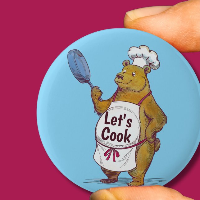 Cute Bear Cooking, Let's cook Chefs gift 6 Cm Round Badge (Creator Uploaded)
