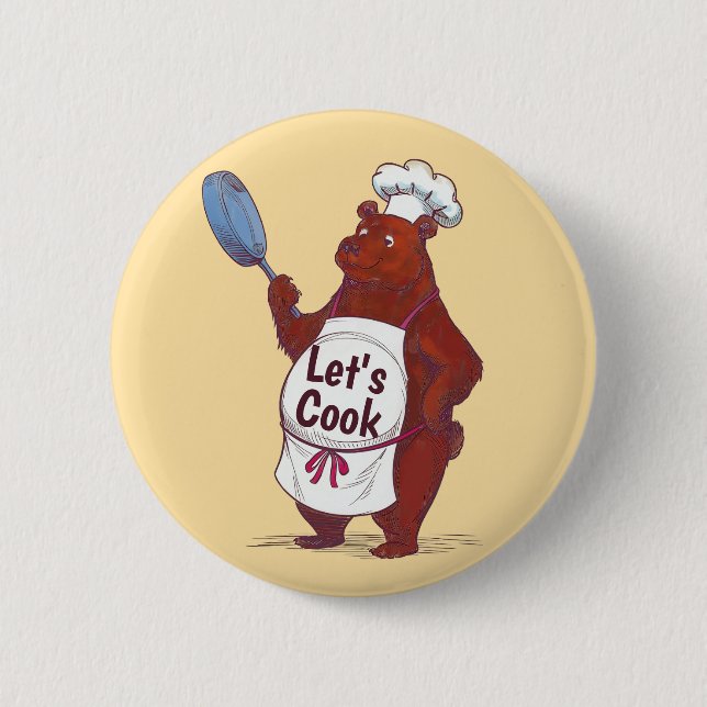 Cute Bear Cooking, Let's cook Chefs gift 6 Cm Round Badge (Front)