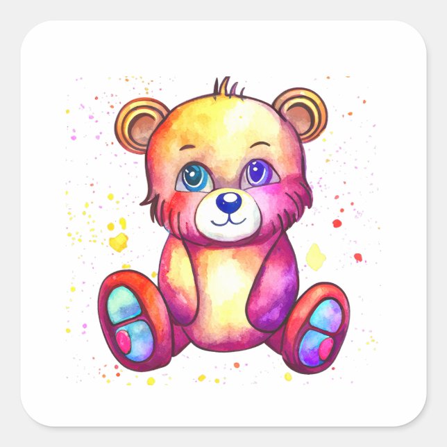 Cute Bear Cool Teddy positive Square Sticker (Front)