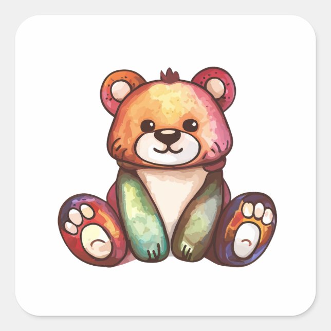 Cute Bear Cool Teddy positive Square Sticker (Front)